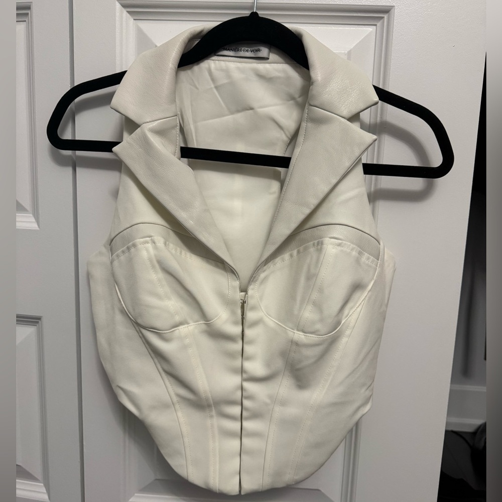 Maniere De Voir White Waiscoat corset  Top